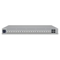 Silver Ubiquiti UniFi Pro HD 24-port PoE switch with LED display and multiple Ethernet ports.