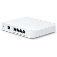 White Ubiquiti UniFi Switch Flex XG with ribbed top, one SFP+ port, and four 10G Ethernet ports on the front.