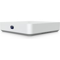 White Ubiquiti UNVR-Instant NVR with PoE Switch, sleek rectangular design, small LED display on the front.