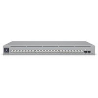 Ubiquiti grey 24-port PoE switch with 2.5G Ethernet ports, sleek rectangular design, LED indicators on front panel.