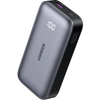 Grey Ugreen 10000mAh mini powerbank with digital display, USB-C port, and rounded edges.