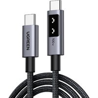Black Ugreen 35512 USB-C cable, 2m length, braided design with metallic connectors and Ugreen branding.
