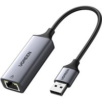 Ugreen 50922 network card, sleek gray casing, USB connector, Ethernet port, black cable.