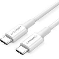 White Ugreen USB 2.0 cable, 2 meters, with USB-C connectors and sleek design.