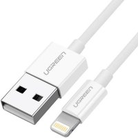 White Ugreen USB 2.0 to Lightning cable, 2m length, compatible with iPhone 7/7plus/6S/6, featuring a sleek design.