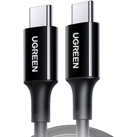 Black Ugreen Type C 2.0 male to male 5A data cable with sleek connectors and white Ugreen logo on each end.