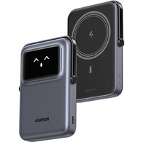 Purple Ugreen UNO 10000 mAh wireless charger with digital display and circular charging pad design.
