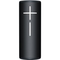 Black cylindrical Ultimate Ears MEGABOOM 4 speaker with large white plus and minus volume buttons.
