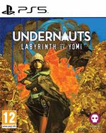Undernauts: Labyrinth of Yomi for PS5 features a vibrant cover with a female character in a hooded coat, surrounded by fiery orange and gold tones, and a prominent skull logo.
