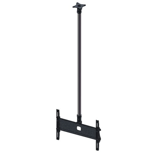 Unicol KP120CB TV mount in black and silver, featuring a tall pole and a sturdy wall bracket designed for 70" TVs, showcasing a sleek, modern design.
