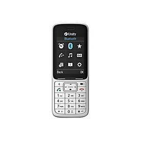Grey Unify OpenScape DECT phone with a 2.4-inch display, featuring a numeric keypad, Bluetooth icon, and a sleek design, weighing 90 grams.