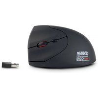 Black Urban Factory ergonomic vertical mouse with USB-A and USB-C adapters, designed for left-handed use.