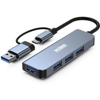 Sleek gray Urban Factory USB hub with 4 USB-A 3.0 ports, USB-A and USB-C connectors, compact design.