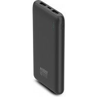 Black Urban Factory power bank, 10000 mAh, slim design with three USB ports and LED indicator.