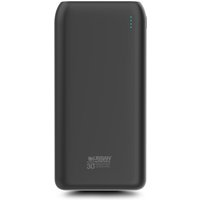 Black Urban Factory power bank, 30000 mAh, rectangular with rounded edges and LED indicator lights.