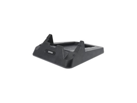 Black plastic single-slot charging cradle with a sturdy base and a UROVO logo, designed for efficient device charging and storage.