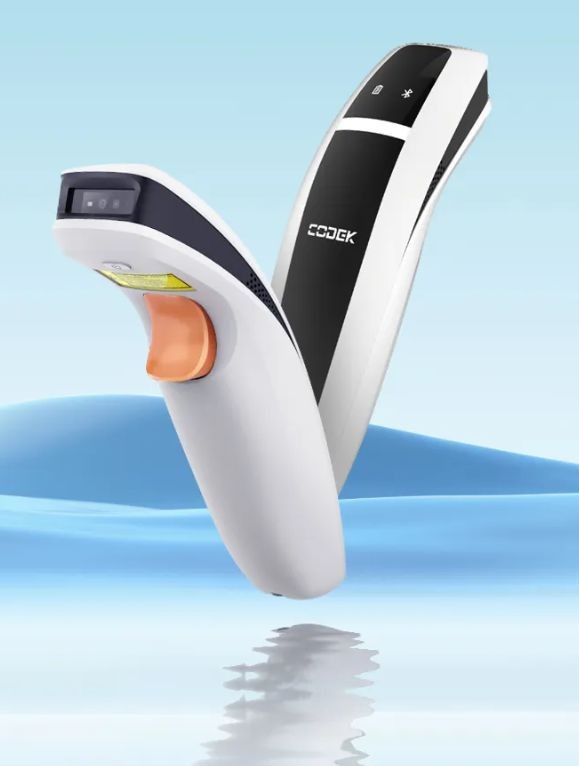 Urovo Wireless 2D Rcode scanner features a sleek white and black design with an orange trigger, designed for efficient barcode scanning.