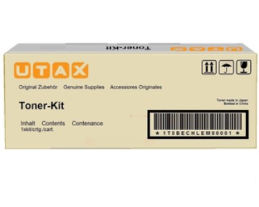 Black toner kit box labeled "Utax" with orange logo, designed for 30,000 pages, featuring product details and icons for recycling and handling instructions.