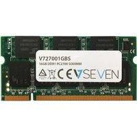 Green V7 1GB DDR1 PC2700 SO DIMM memory module with black chips and white label, gold connector edge.