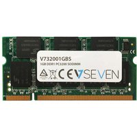 V7 1GB DDR1 PC3200 SO DIMM notebook memory module, green circuit board with black chips and white label.