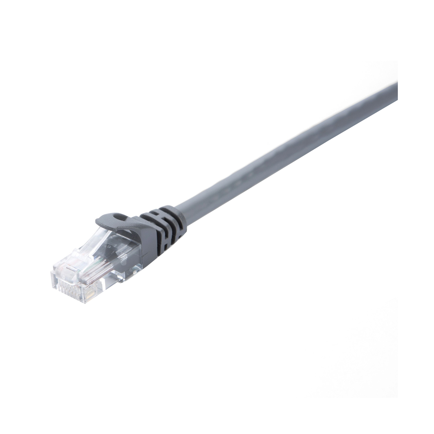 V7 Black Cat6 unshielded UTP cable, 2m long, featuring a gray exterior with RJ45 male connectors on both ends, designed for high-speed network connections.