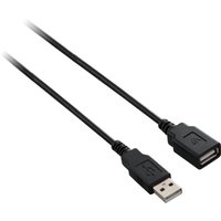 Black V7 USB extension cable, 1.8m, with USB 2.0 A female and male connectors, sleek design, durable build.