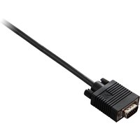 Black V7 VGA cable, 2m length, with male connectors on both ends, ribbed grips, and metal pins for video connections.