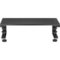 Black V7 monitor riser stand with clamp, featuring a rectangular platform and adjustable clamp legs.