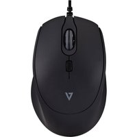 Black V7 MU350 USB wired silent mouse with scroll wheel, ergonomic design, and subtle V7 logo on top.
