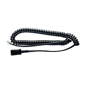 Black coiled telephone cord with a clear plastic connector at one end and a standard connector at the other, designed for V7 U10 Vista Equivalent / Plx Qd compatibility.