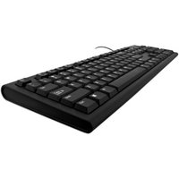 Black V7 USB/PS2 wired keyboard with full-size layout and numeric keypad, angled view showing slim profile.
