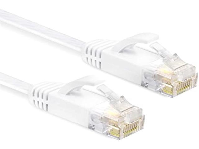 White Cat7 S/FTP networking cable, 3 meters long, featuring transparent connectors with locking clips on both ends for secure connections.