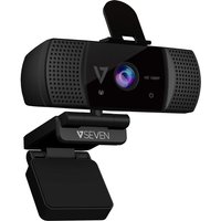 Black V7 WCF1080P webcam with 2 MP lens, 1920 x 1080 resolution, USB connection, and privacy shutter.