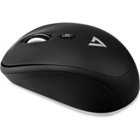 Black V7 wireless mobile optical mouse with scroll wheel, DPI button, and sleek ergonomic design.