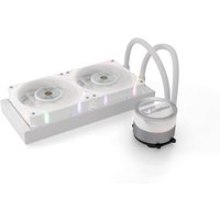 White Valkyrie Dragonfang 240 liquid cooler with dual 12 cm fans and illuminated pump, sleek design.