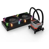 Black Valkyrie VK-AIOSY240B liquid cooler with dual RGB fans and sleek pump unit, 24 cm radiator.