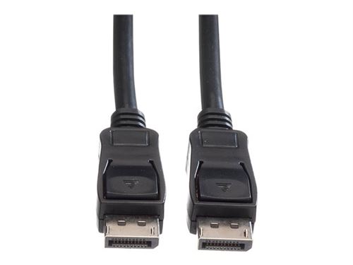 Black DisplayPort cable with two connectors, each featuring a rectangular shape and a locking mechanism, measuring 1.50 meters in length.