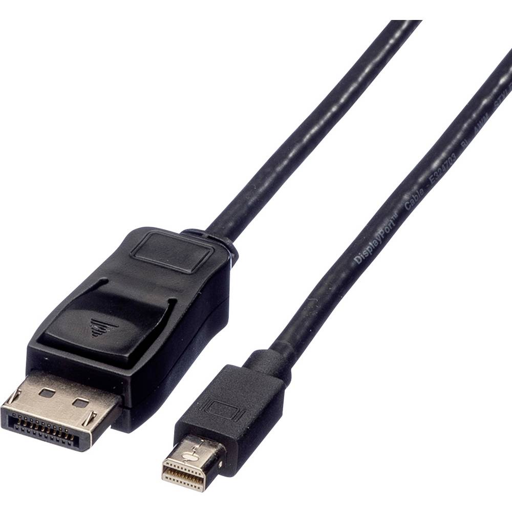 Black 1.5-meter DisplayPort cable featuring a standard DisplayPort connector on one end and a Mini DisplayPort connector on the other, designed for high-quality video and audio transmission.