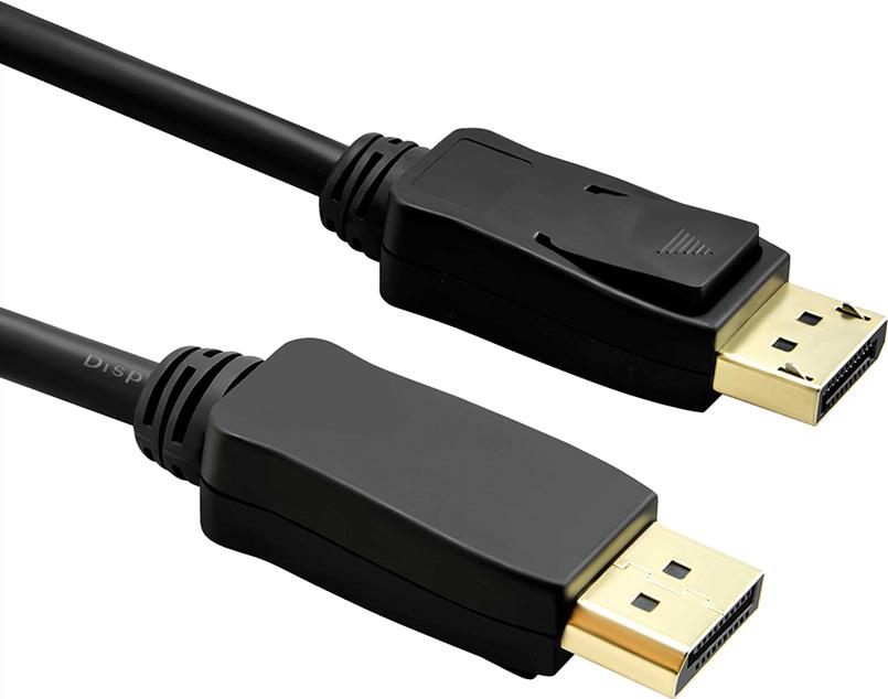 Black DisplayPort cable, 1 meter long, featuring gold-plated connectors on both ends and a smooth, durable plastic casing.