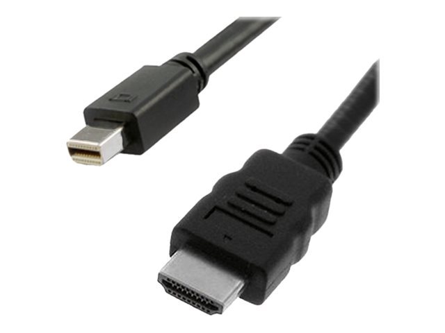 Black mini display port cable with a sleek design, featuring a male connector on each end, one with a flat design and the other with a rectangular shape.