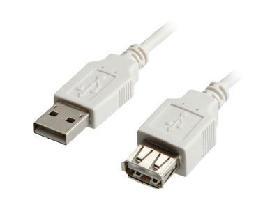 White USB 2.0 computer cable, 1.8 meters long, featuring a standard USB-A connector on one end and a USB-B connector on the other, designed for data transfer.