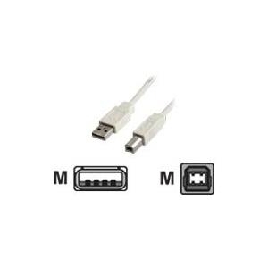 White USB 2.0 cable, 1.8 meters long, featuring male connectors on both ends, designed for data transfer between devices.