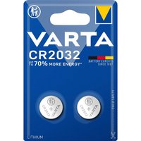 Varta CR2032 lithium button cell battery pack, blue blister card with two round silver batteries visible.