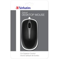 Black Verbatim USB optical mouse, ambidextrous design, 1000 DPI, with scroll wheel and silver trim.