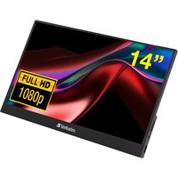 Black Verbatim 14" monitor with slim bezels, Full HD 1080p display, vibrant screen colors, and Verbatim logo on the base.
