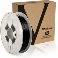 Verbatim 55152 black polycarbonate 3D printing filament on white spool, cardboard box in background.