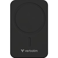 Black Verbatim Charge 'n' Go power bank with magnetic wireless charging pad and LED indicator.