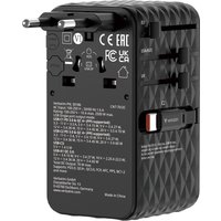 Black Verbatim Charge 'n' Travel 70W adapter with retractable plugs and textured diamond pattern.