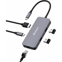 Gray Verbatim CMH-05 USB-C Pro Multiport Hub with five ports, including USB-C, HDMI, USB-A, and Ethernet connections.