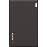 Black Verbatim My Finder Card Bluetooth item finder, rectangular with logo and small button on front.
